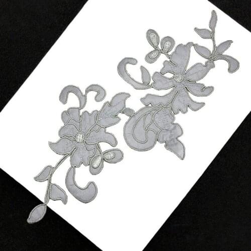 1pc Grey Silver Flower Applique Clothing Embroidery Iron on Patch Fabric Diy Garment Trims Cosplay Costume Material 29x14cm