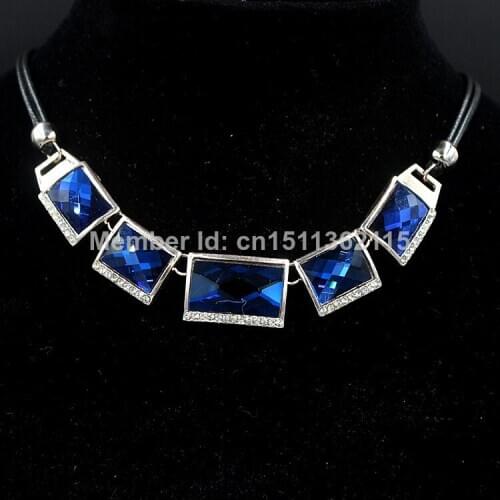 Free Shipping The latest fashion luxury alloy blue semi-precious statement necklace for women