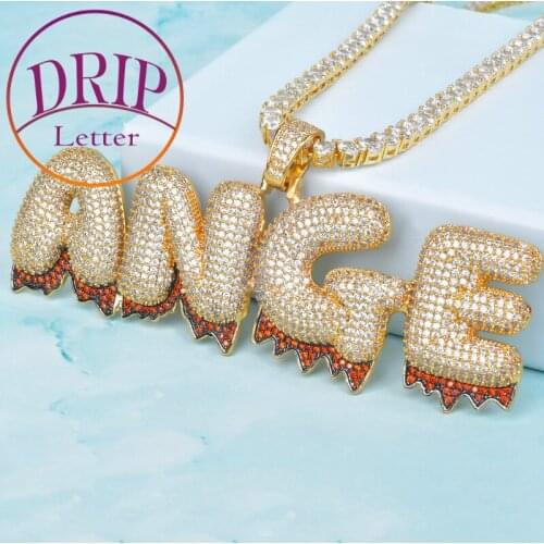 Custom Name Red Color Drip Bubble Letters Necklaces Mens Hip Hop Jewelry