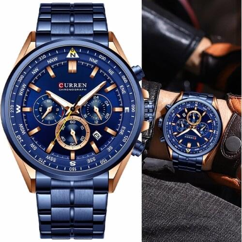 CURREN Fashion Sporty Chronograph Quartz Men Watches Luxury Stainless Steel Watch Mens Luminous Hands Male Clock часы мужские