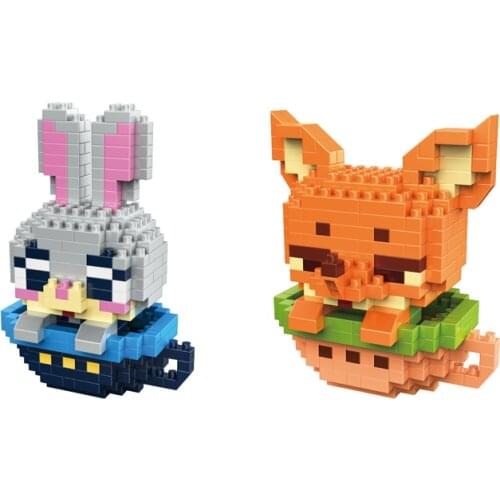 Disney cartoon Zootopia figures micro diamond blocks teacup nanobrick nick Wilde fox judy Hopps rabbit building brick toy