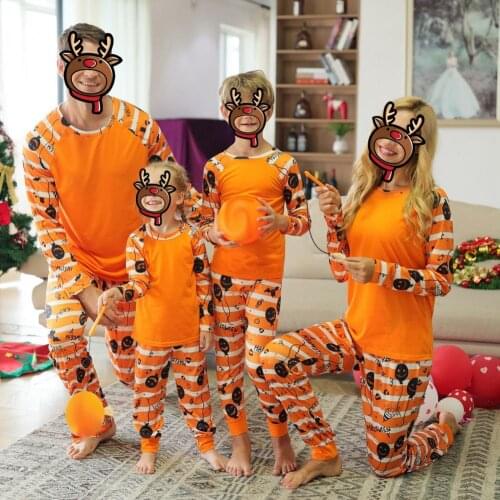 1 Set T-shirt Pants Halloween Element Print Long Sleeve Adult Kids Striped Round Neck Family Matching Festival Parent-child Wear