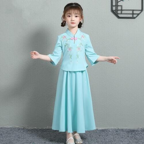 H2546 Girls Cosplay Costumes Student Performance Clothes Halloween Children Hanfu Top Skirt Suit Chinese Retro Traditional Set