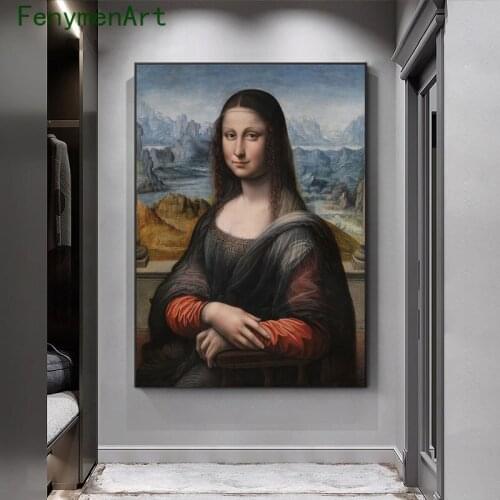 Mona Lisa Paintings on Canvas Vintage Art Wall Posters and Prints Pictures for Living Room Home Decoration Famous Woman Portrait