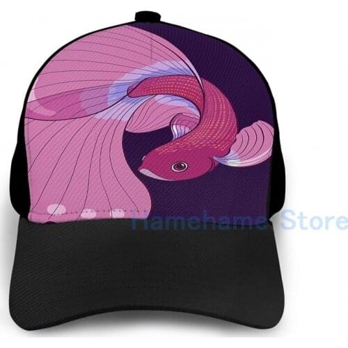 Fashion Purple Gold and Blue Betta Fighting Fish Basketball Cap men women Graphic print black Unisex adult hat