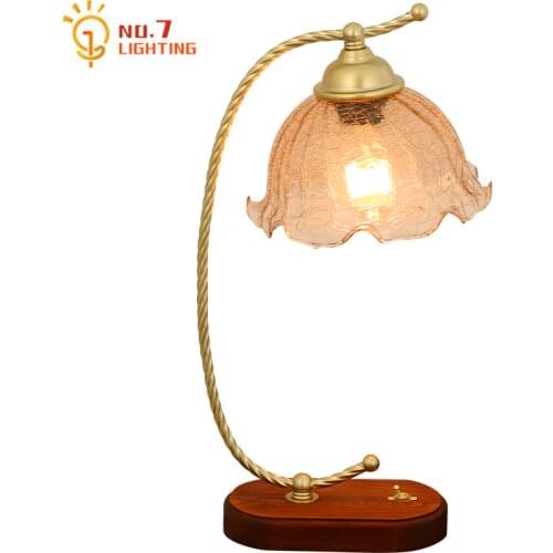 Nordic Design Classical Retro Vintage Walnut Wood Brass Wall Lamp Home Decor Loft Study Bedroom Bedside Background Living Room