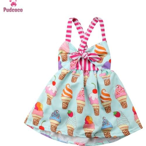 Toddler Newborn Kids Baby Girl Clothes Summer Straps Dress Backless Ice Cream Pattern Tutu Princess Sundress