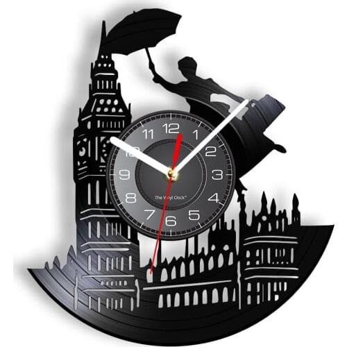 London Skyline Landscape Big Ben Tower Vintage Vinyl Record Wall Clock Britain England Home Decor Silent Retro Clock Wall Watch