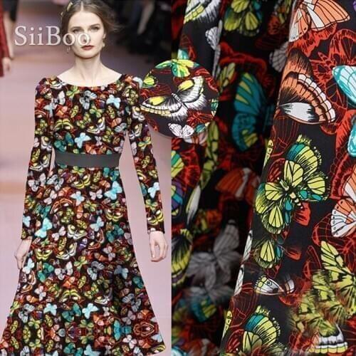 Multi color butterfly print 100% silk crepe de chine fabric for dress natural silk tissu tecidos 12mm SP4711 FREE SHIPPING