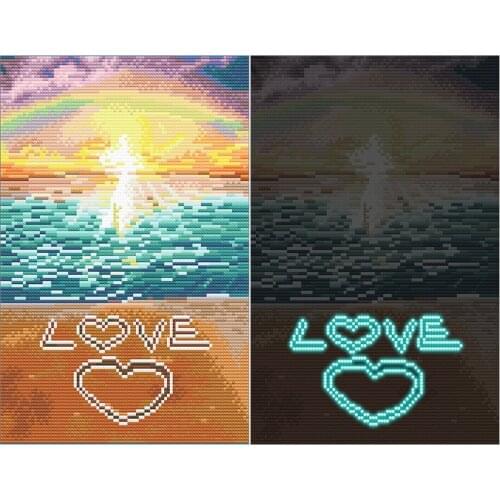 DIY Full Drill Night Luminous Diamond Painting Handmade Gift Diamond Embroidery Love Beach Mosaic Wall Art Decor