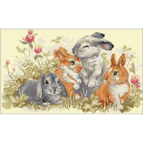 TOP Four little rabbits animals patterns Counted Cross Stitch 11CT 14CT DIY Chinese Cross Stitch Kits Embroidery Needlework Sets