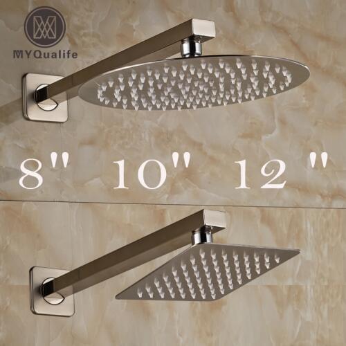 Brushed Nickel Rainfall 8"/10"/12" Bathroom Shower Head Stainless Steel Rain Shower Faucet Replace Head