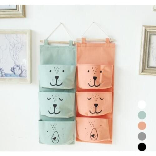 Wall Hanging Storage Bag Linen Wall Door Wardrobe Hanging Bag Cosmetic Sundries Organizer Pouch for Kitchen Bathroom Living Room