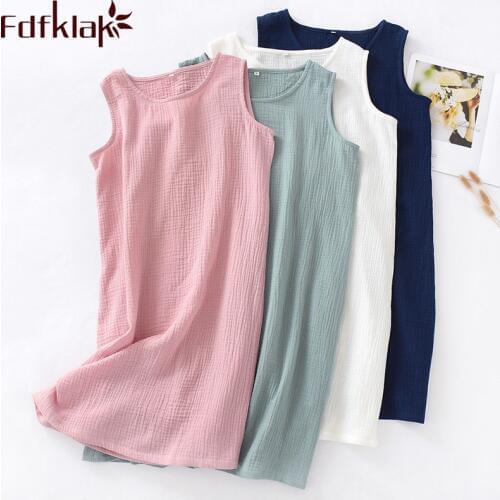 Summer 2020 Womens Sleeping Gown Sleeveless Nightgown Sleepwear Women Cotton Nightdress Pink/White Long Nightgown Fdfklak