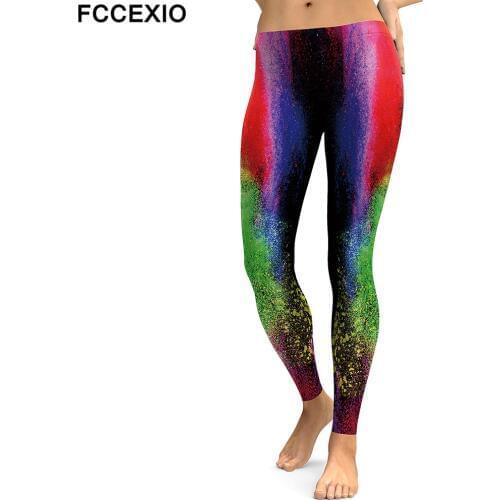 FCCEXIO New 2019 Women Leggings Graffiti Gradient Digital Print Woman Leggins Colorfull Worktout Plus Size Culture Women Pants