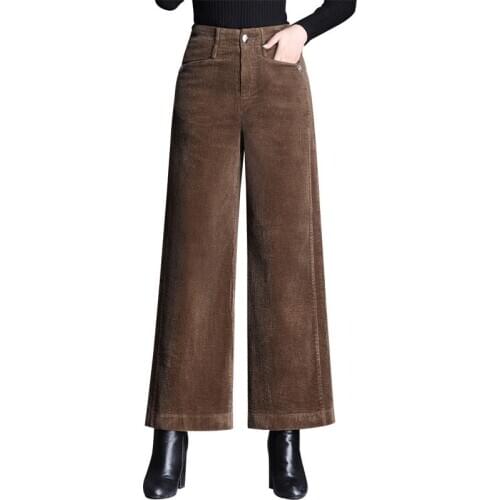 Autumn and winter new high waist casual was thin large size straight loose womens fashion solid color corduroy wide leg pants