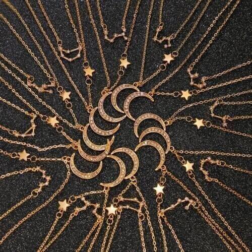 VKME Zodiac Necklaces Gold Female Models 12 Constellation Multilayer Necklace Pendant Moon Fashion Necklace For Women Jewelry