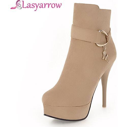 Lasyarrow Stiletto Sexy boots Thin High Heels Ankle Boots Round Toe Platform Ladies Botas Mujer Womens Autumn Winter Boots F288