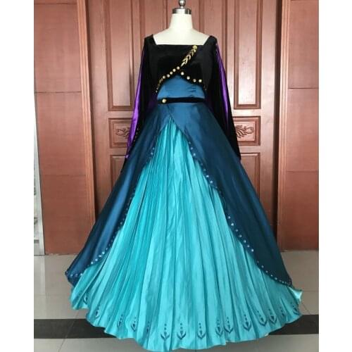 Ice Snow Queen 2 Anna Coronation Princess Dress Adult Women Cosplay Costume Halloween Christmas Party Gown For Gril