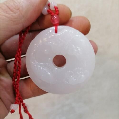 Natural Chinese White Jade Hand Carved Fish Pendant Fashion Boutique Jewelry Mens and Womens Lotus Necklace Popular Gifts