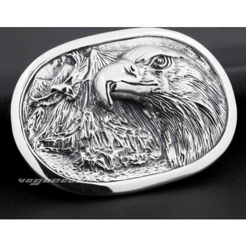Solid 925 Sterling Silver Eagle Mens Biker Rocker Huge Heavy Belt Buckle 9C007