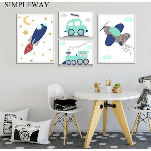 Airplane Vehicle Car Nursery Poster Simple Print Wall Art Canvas Spaceship Picture Painting Nordic Kids Boy Bedroom Decoration