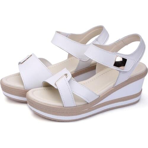 2021 open toe Fashion Casual footwear Women summer Platform sandals shoes Split Leather Flat ladies white High Heel Sandal shoe