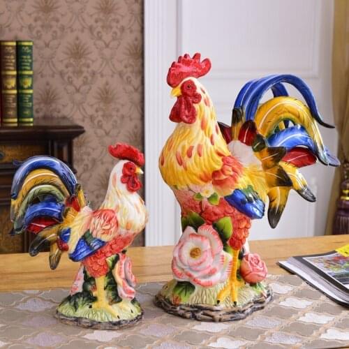 Modern Luxury Ceramic Cock Figurines Crafts Decoration Office Store Home FengShui Lucky Chicken Sculpture Mascot Ornaments Gifts
