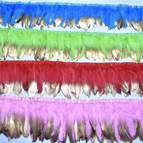 Top selling Spray Gold Goose Feather Trim 2meter15-20cm Feathers for crafts Carnival Wedding party Decoration Accessories plumes