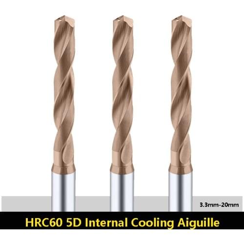 Internal Cooling Aiguille HRC60 5D Twist Drill Tungsten Steel Bit Carbide Five Times Diameter Superhard Fixed Shank Drills 3-20