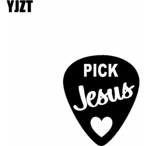 YJZT 10.8CM*12.7CM PICK Jesus Heart Shaped Vinyl Car Motorcycle Stickers Decals Black/Silver C13-00068