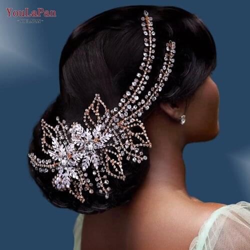 YouLaPan HP254 Wedding Hair Vine Side Headpiece Headband Women Tiara Crystal Bridal Headwear Full Rhinestone Hair Accessories