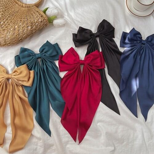 2021 Two-layers Bowknot Streamer Hairpin Woman Girls Satin Ribbon Barrette Bow Back Head Spring Clip Headwear Hair Accessories