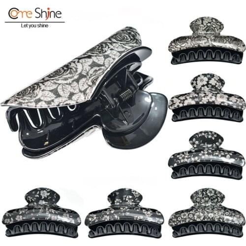 Come Shine Thick Hair Accessories Hair Clips for Women 2021 9cm Black Floral Large Acrylic Claws Factory Wholesale DropShipping
