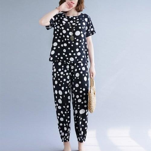 Two Piece Women Clothes Set Loose Tops Harem Pants Tracksuit pajamas Thin Soft Cotton Satin Summer Set Lady Casual Suits