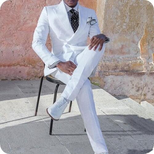 Men Suits for Wedding Groom Tuxedo Peaked Lapel Double Breasted Man Blazer 2Pieces Slim Fit Terno Costume Homme(Coat+Pant)