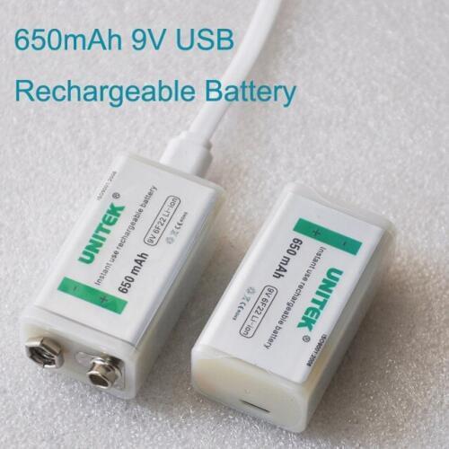1-10PCS 9V USB Rechargeable lithium ion battery 650mAh 6F22 cell for KTV microphone Guitar EQ smoke alarm multimeter helicopter