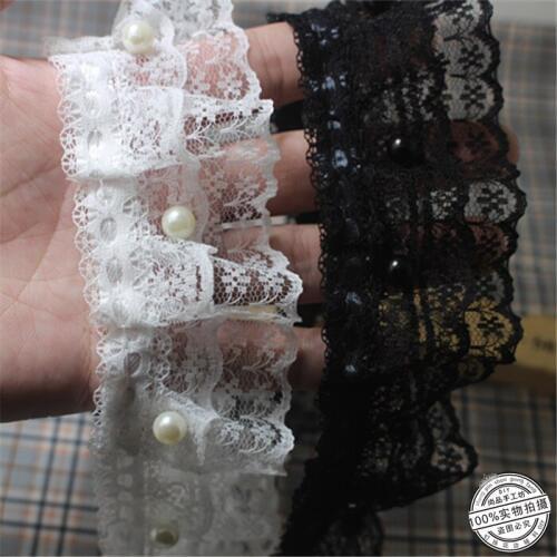 10Yards 5cm White Chiffon Ruffle Lace Fold Skirt Cuffs Doll Dress Pearl Lace Trim Wedding Dress DIY Accessories