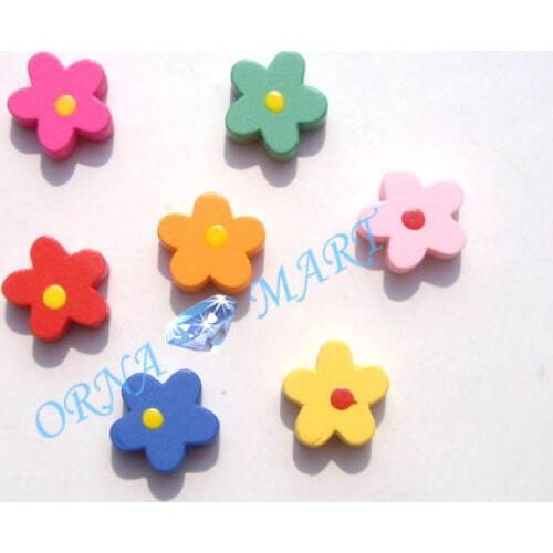 100pcs/lot jewelry accessories parts,cartoon wooden painting beads 16MM cartoon blossom mix color