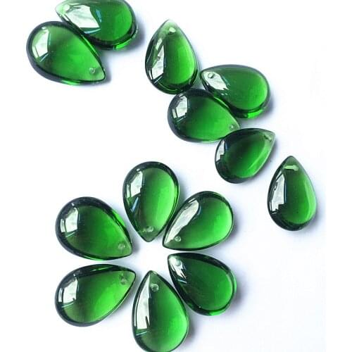 12pcs/lot 16*22mm Smooth Green Crystal Glass Tear Drop Pendants (Free Rings)For Chandelier / Curtain Parts, Diy Jewelry Pendants