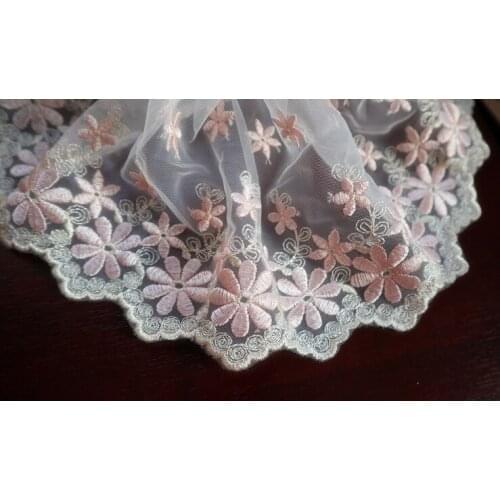 14 yards pink lace fabric by the yard, ivory mesh embroidered lace fabrics
