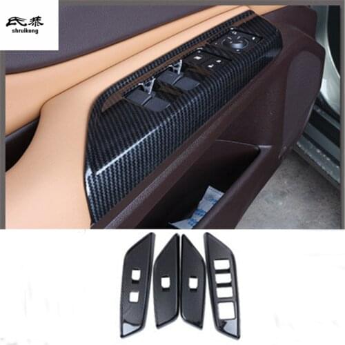 4pcs/Lot ABS Carbon Finber Grain Car Window Lift Panel Decoration Cover For 2018 2019 Lexus ES200 260 300h Car Accessories