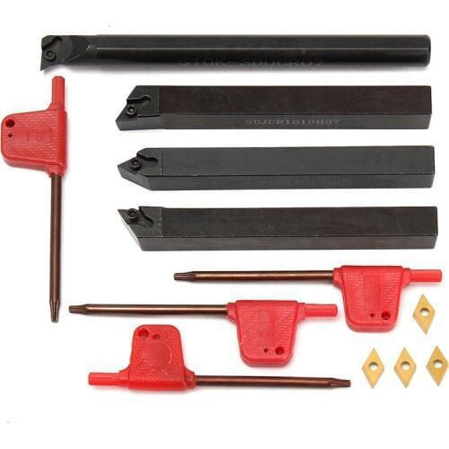 4 External Lathe Internal Turning Tool Holder S10K-SDUCR07+SDJCR1010H07+SDJCL1010H07+SDNCN1010H07+4 DCMT070204 Inserts