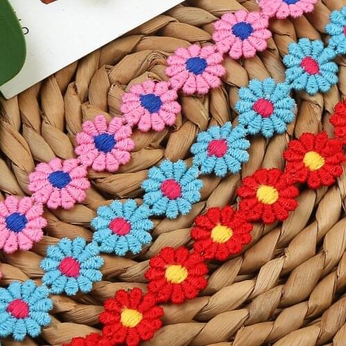 40Yards 15mm Embroidered Flowers Patch Applique Lace Trim High Quality Red Pink Fabric Craft Accessories For Wedding Decoration