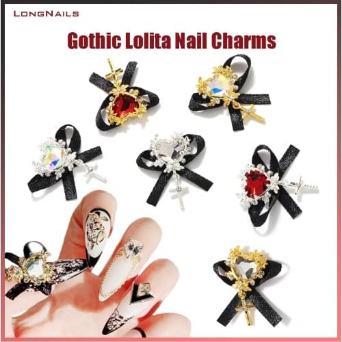 5pcs/lot Nail 3D Crystal Charm AB White Nails Charm Alloy Cross With Bow-knot Metallic Metal Nail Art Charm Rhinestone Accessory