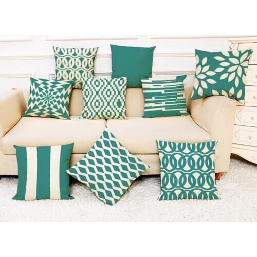 Abstract Geometric Green Cushion Covers Decorative Nordic Linen Striped Floral Pillows Cover Livingroom Sofa Throw Pillows Case