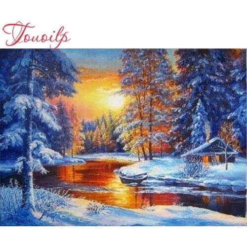 TOUOILP Full Square/Round Drill 5D DIY Diamond Painting"Kerstmis Met Lage Zon"Embroidery Cross Stitch 5D Home Decor Gift