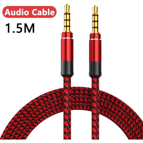 Audio Cable 1.5M Nylon Braid 3.5mm Gold-pated Plug AUX Cable Cord for Headphones Car Stereos Speaker Sound Cards New hot sell