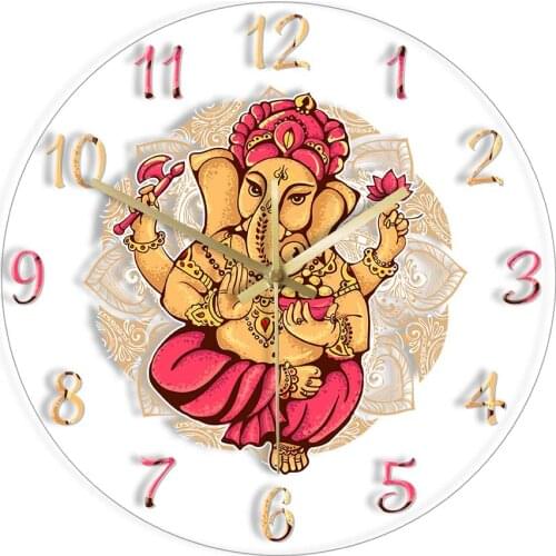 Lord Ganesh Silent Wall Clock For Bedrroom Indian Home Decor Clock Watch Vinayaka Ganesha Ganapati Hindu God Mantra Timepieces