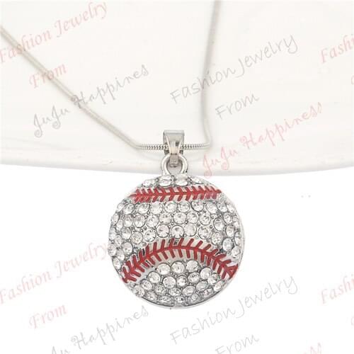 One piece fashion round enamel baseball crstal rhinestone sport style charm necklace xy253
